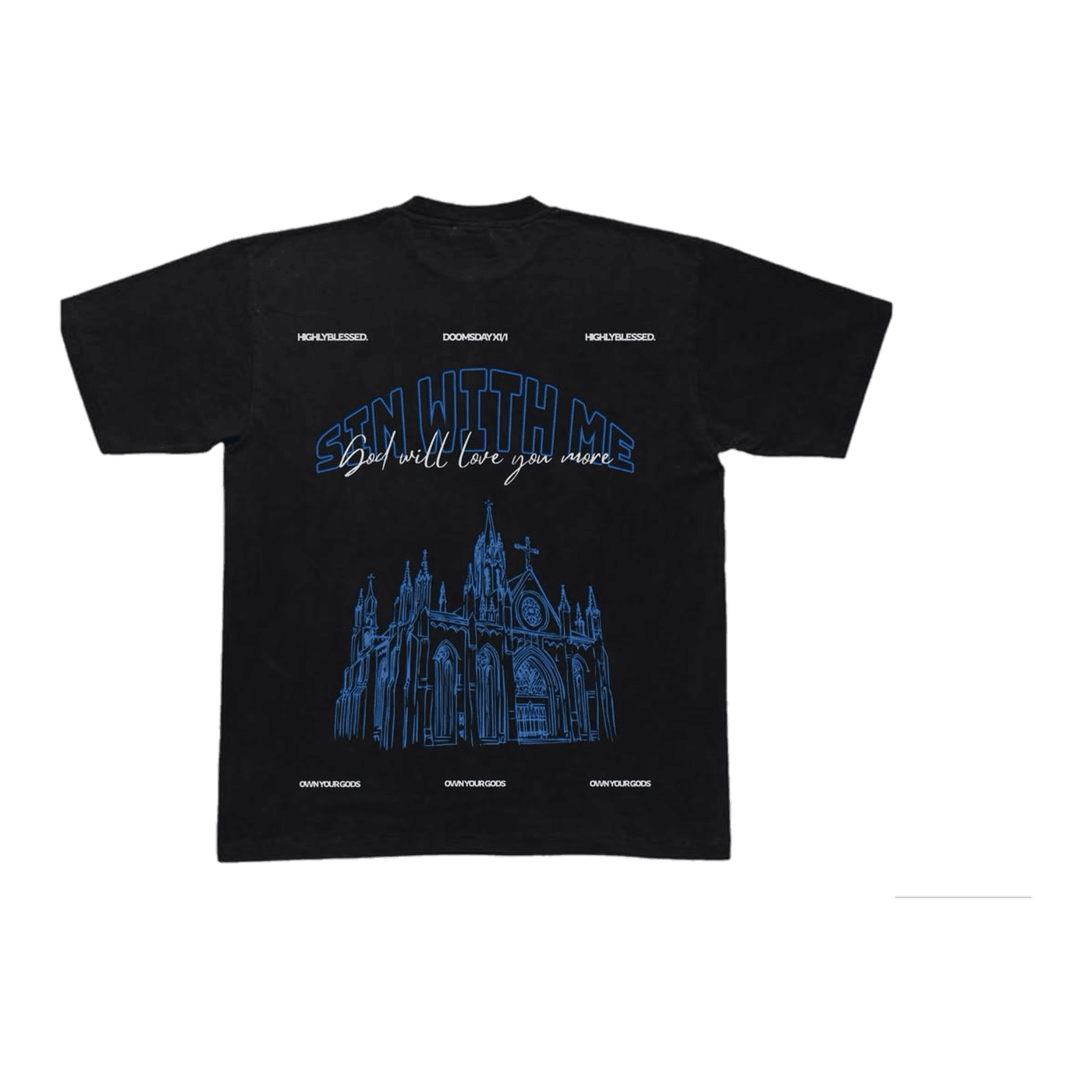 Sin With Me tee, black — back print